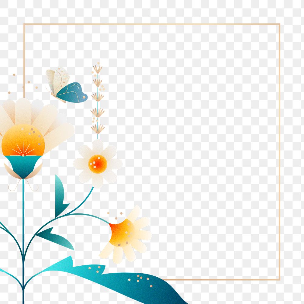 Flat white png flower design border, transparent background, aesthetic design