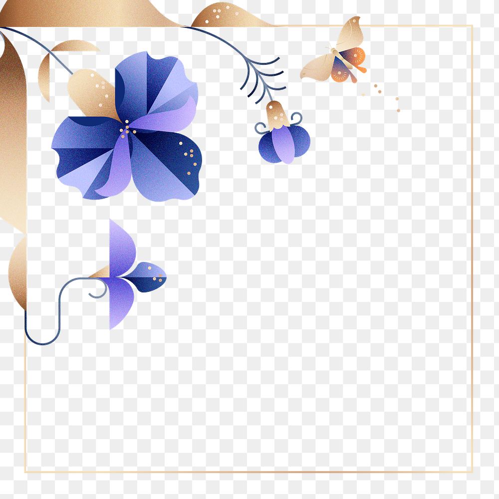 Flat purple png flower design frame, transparent background, aesthetic design