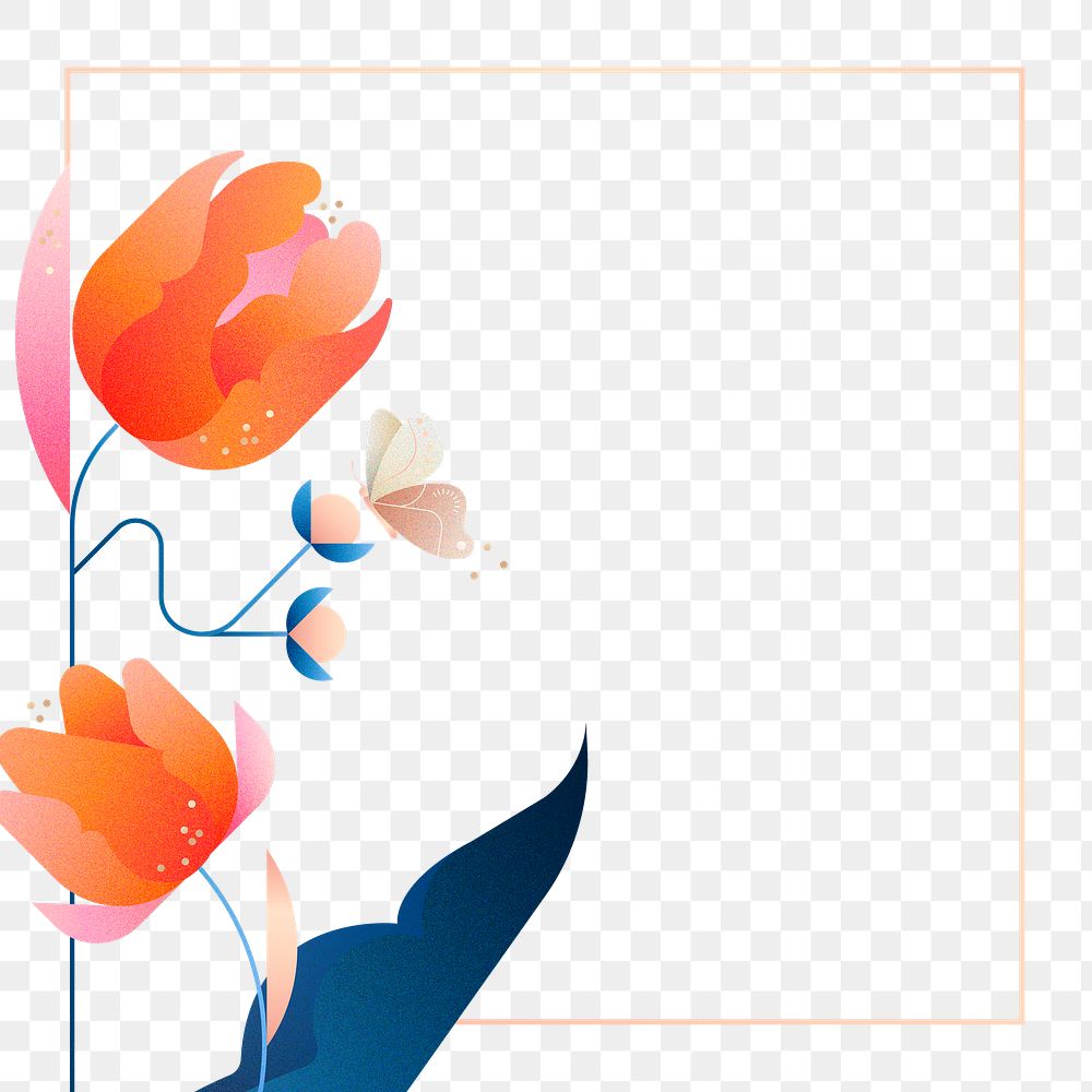Graphic Tulip png flower design frame, transparent background, aesthetic design
