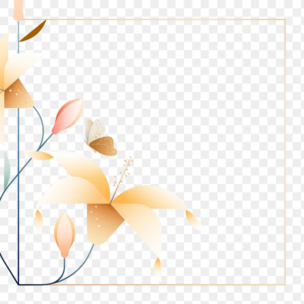 Flat lilies png flower design frame, transparent background, aesthetic design