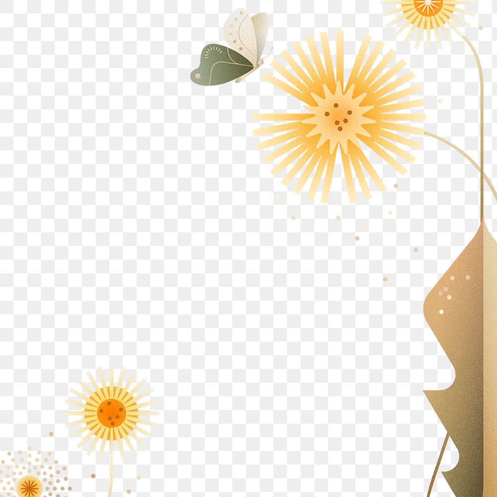 Aesthetic geometric dandelion png, flower design border element, transparent background