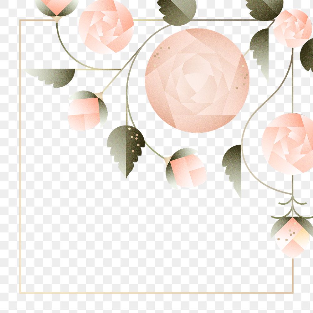 Aesthetic pink roses png frame, flower design element, transparent background