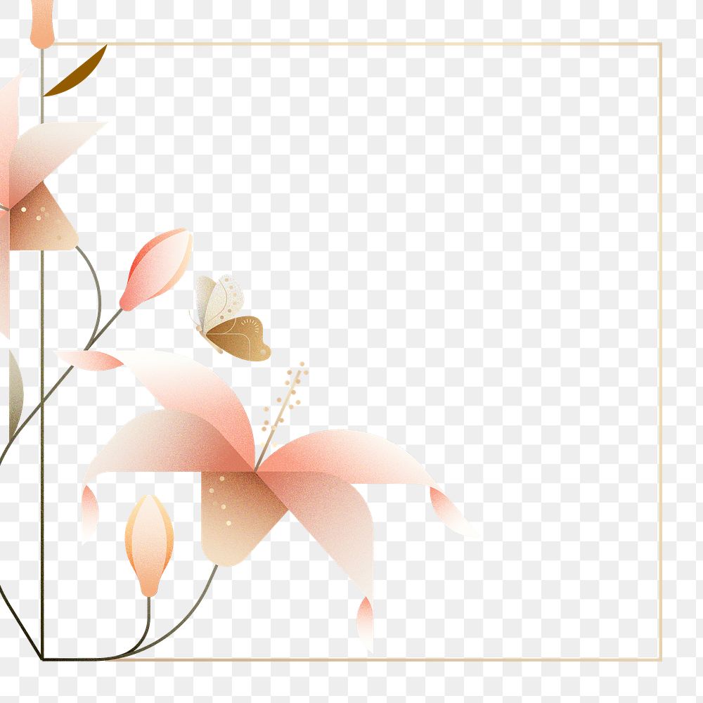 Aesthetic lilies png frame, flower design, transparent background