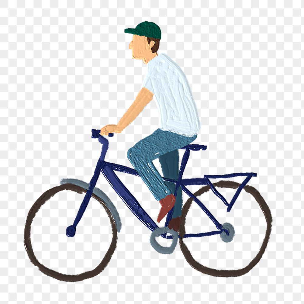 Acrylic painting png cyclist sticker, simple paint brush design, transparent background