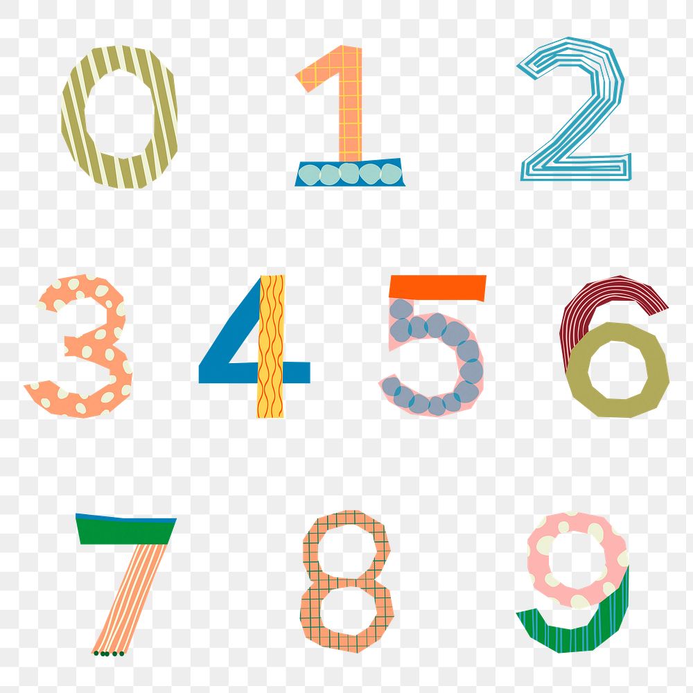 Patterned numbers png sticker, element on transparent background