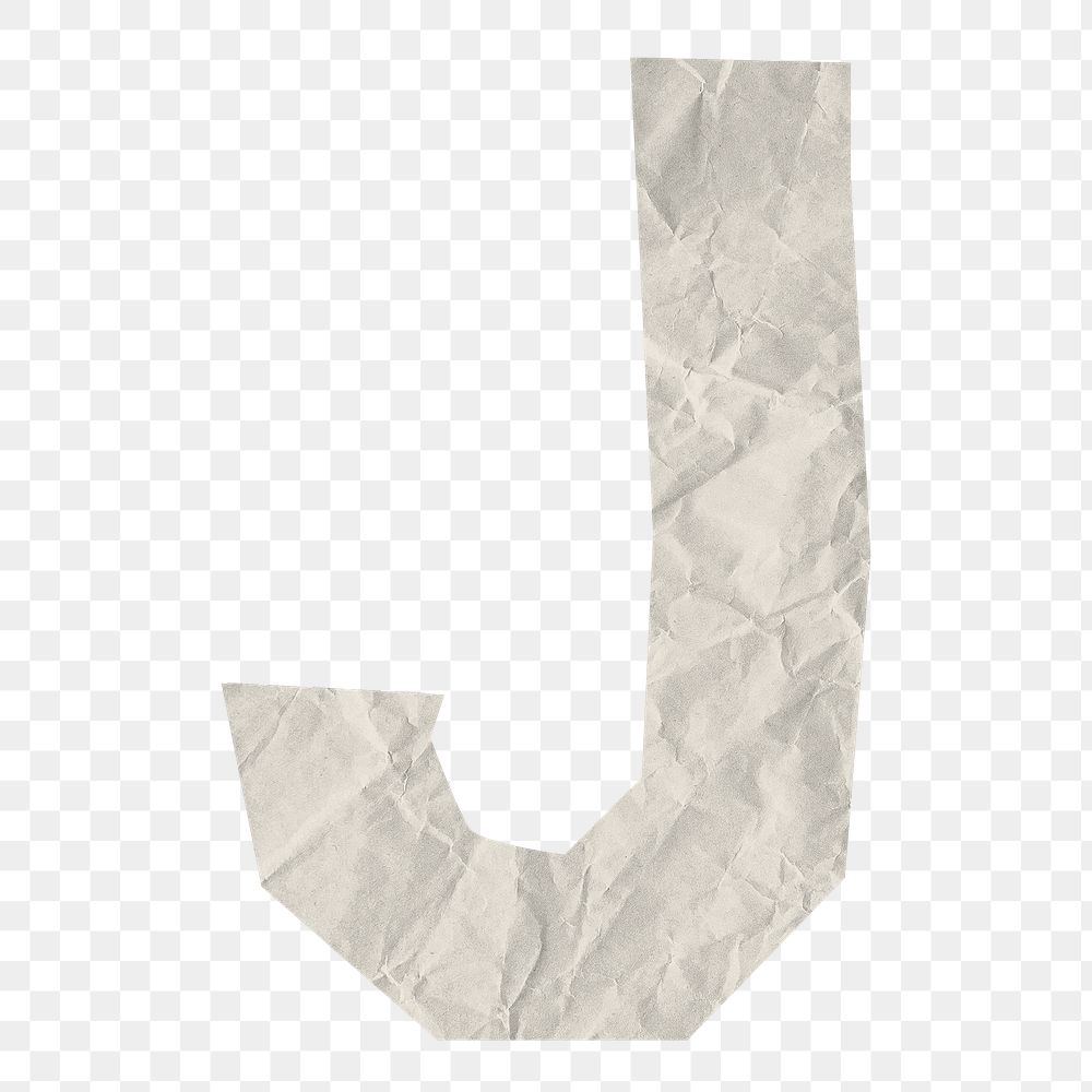 Png paper texture letter J sticker, element, transparent background