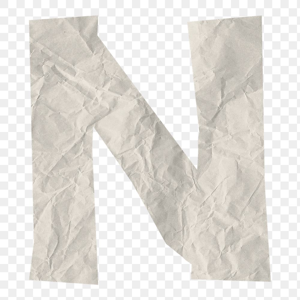 Png paper texture letter N sticker, element on transparent background