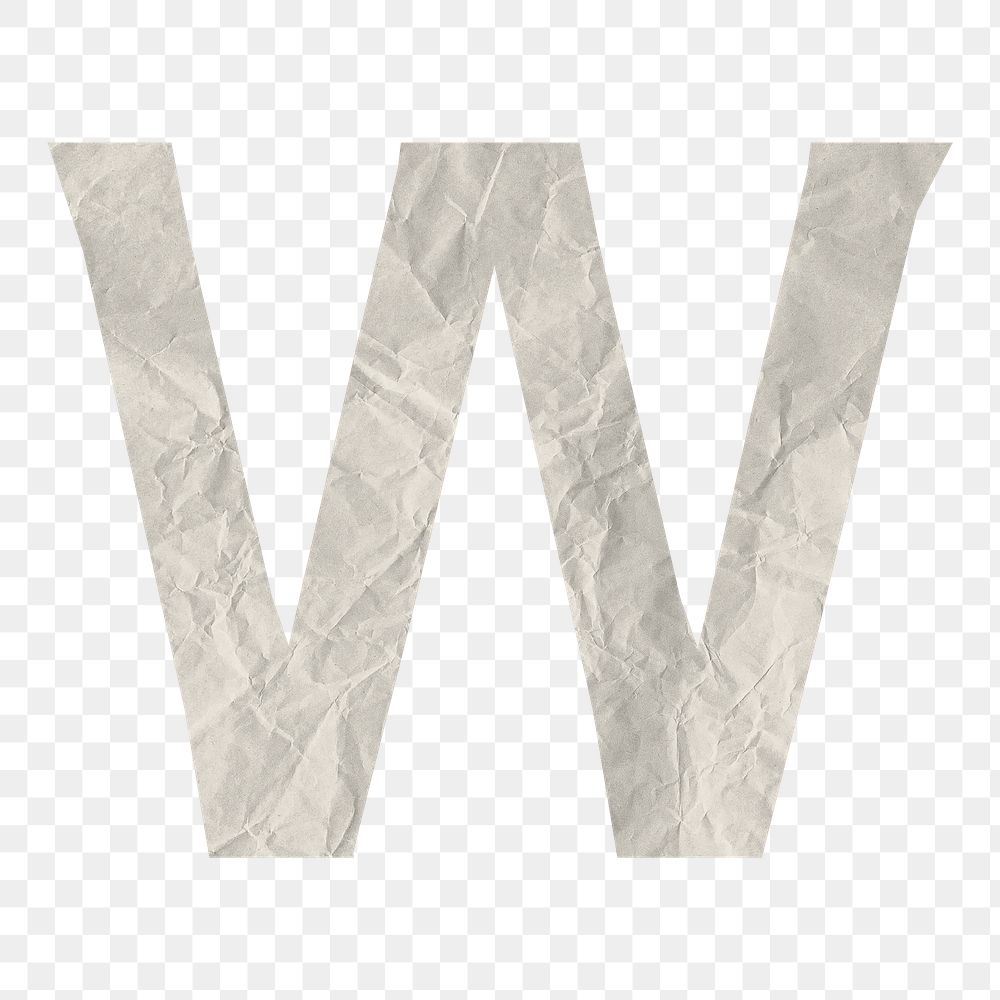 Png paper craft capital W element on transparent background