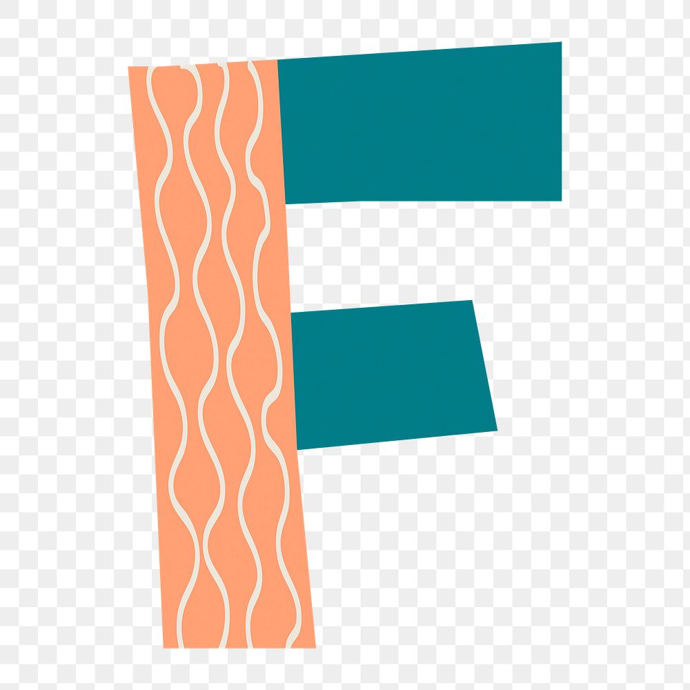Abstract letter F png element, patterned sticker on transparent background