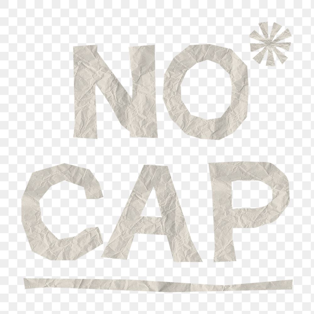 Png no cap typography clipart, cute paper texture on transparent background