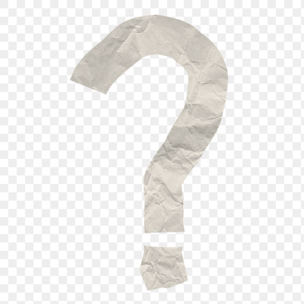 Question mark png element, white crumpled paper sticker on transparent background