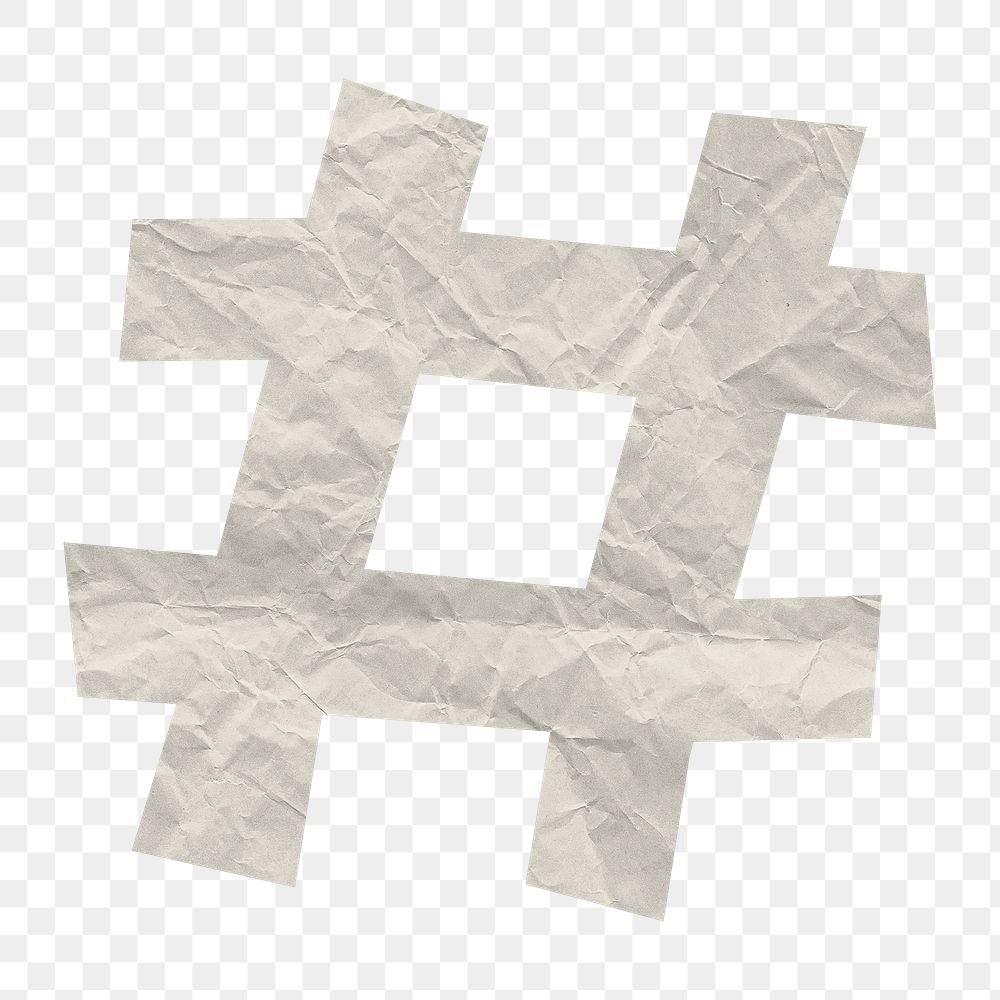 Png paper texture hashtag sticker, element on transparent background