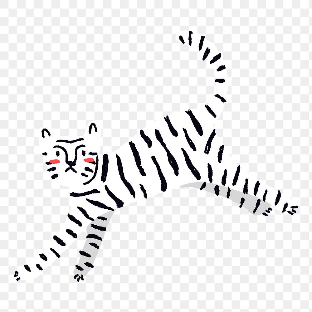 Tiger doodle png sticker, white animal in cute design on transparent background