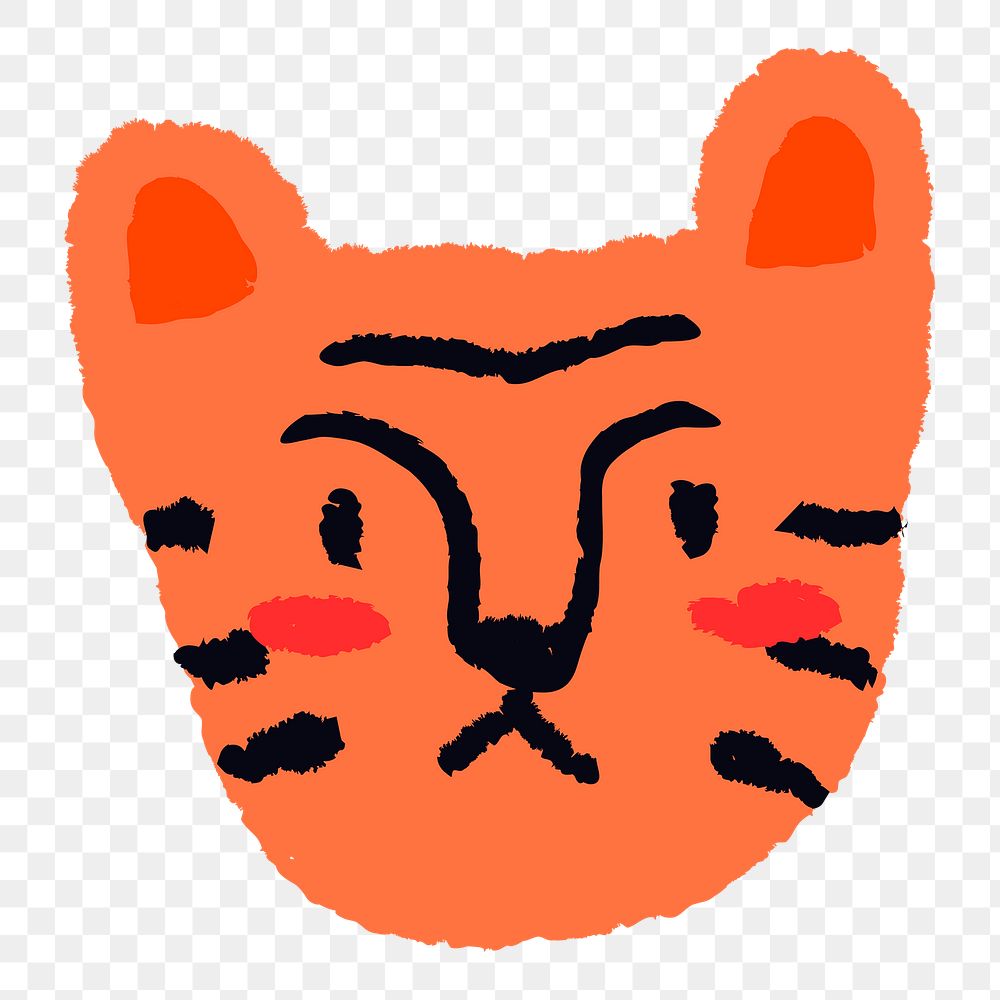 Tiger doodle png sticker, orange animal in cute design on transparent background