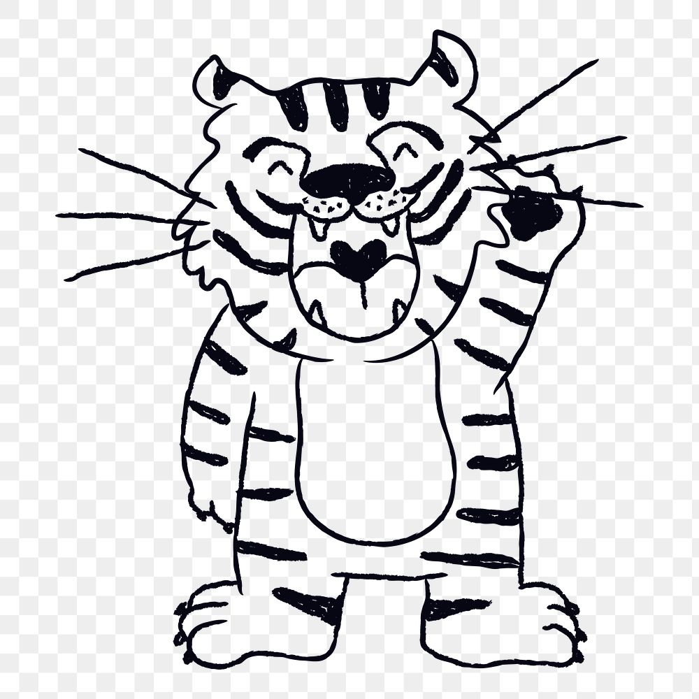 Black tiger png, animal doodle sticker, 2022 Chinese horoscope