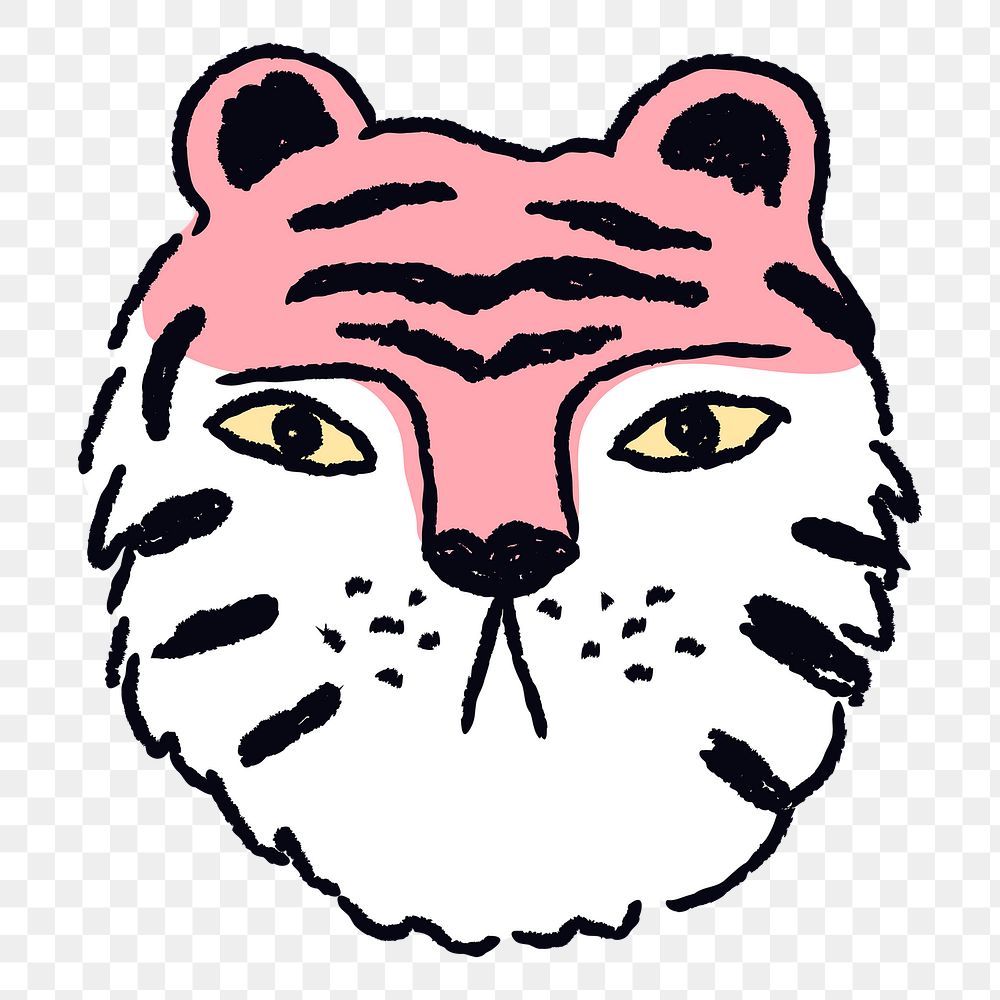 Pink tiger png, animal doodle sticker, 2022 Chinese horoscope