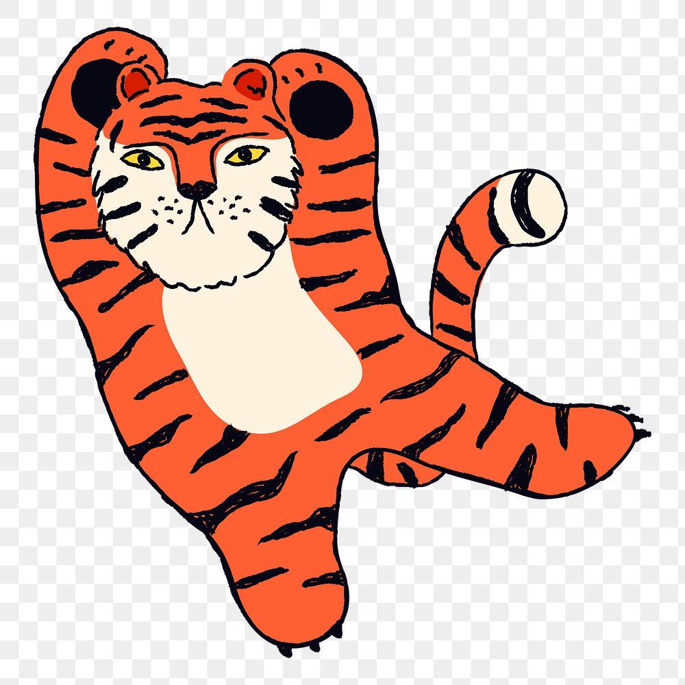 Orange tiger png, animal doodle sticker, 2022 Chinese horoscope