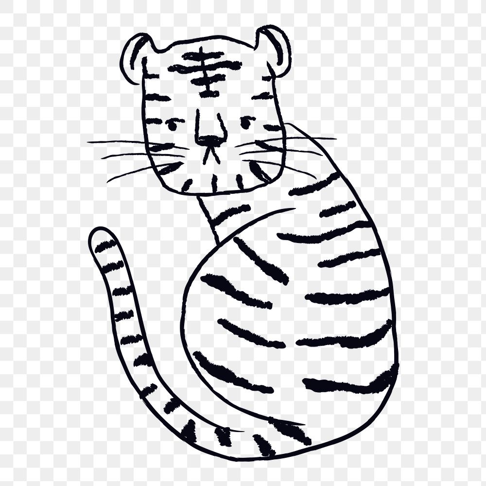 Black tiger png, animal doodle sticker, 2022 Chinese horoscope