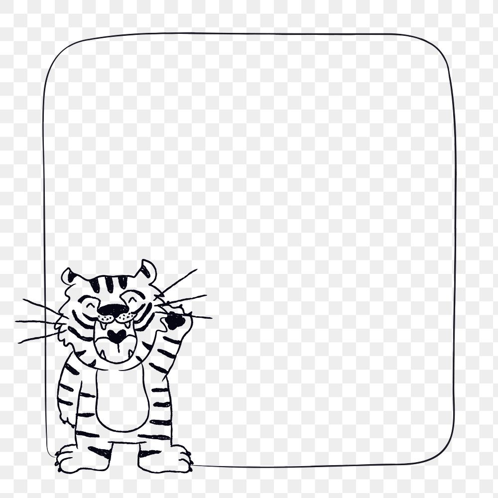 Chinese tiger png frame, zodiac 2022 doodle on transparent background