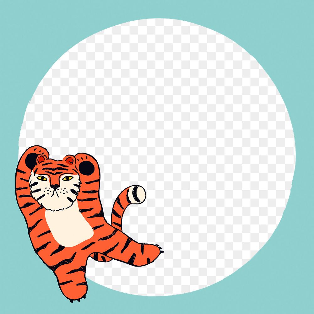 Chinese tiger png frame, transparent background in blue