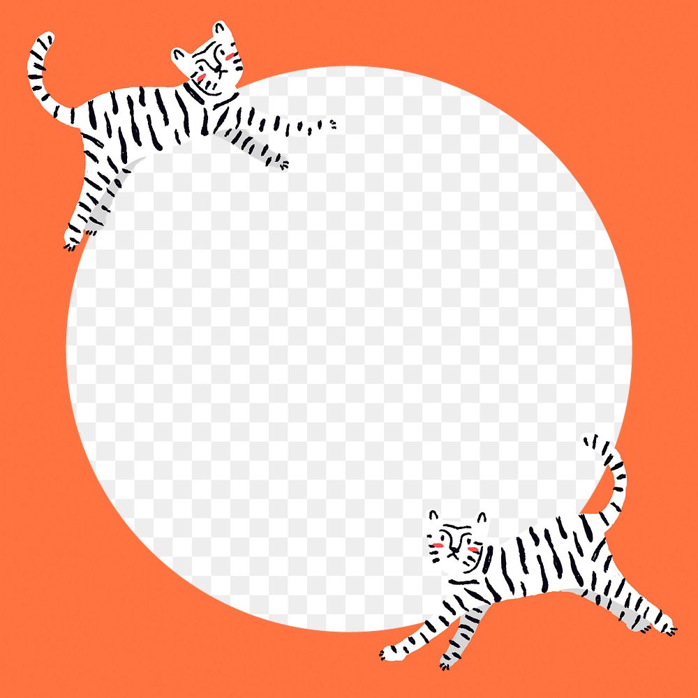 Tiger circle png frame, transparent background, green animal doodle