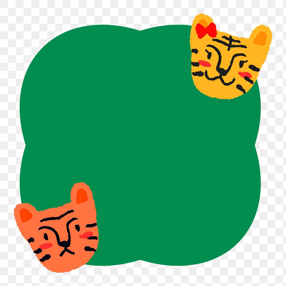 Cute tiger png frame sticker, green animal on transparent background