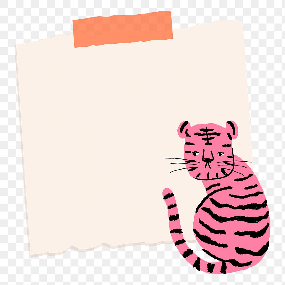 Sticky note png frame sticker, tiger doodle