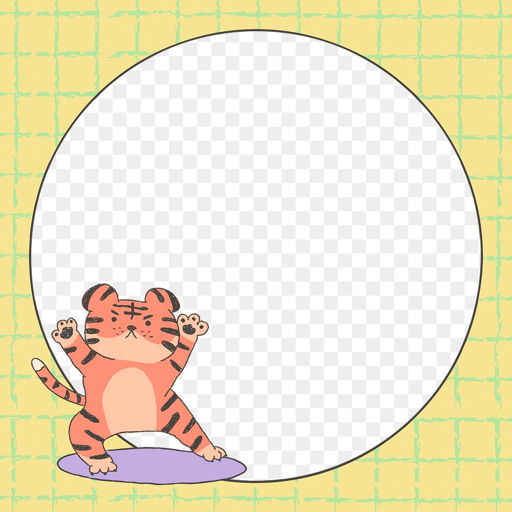 Chinese tiger png frame, transparent background with grid pattern