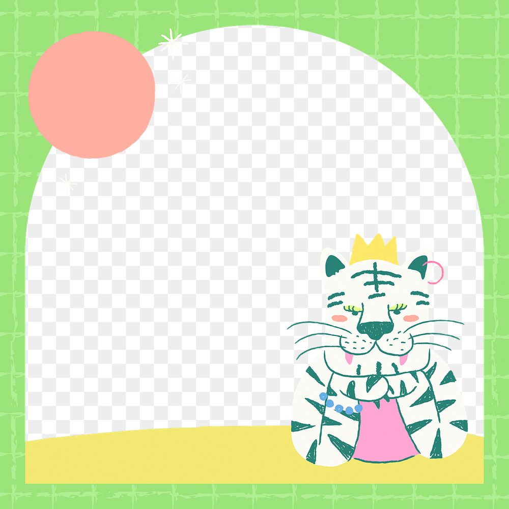 Aesthetic tiger png doodle frame, transparent background, cute design