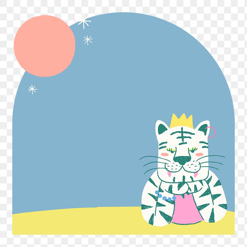 Aesthetic tiger png doodle frame sticker, cute design