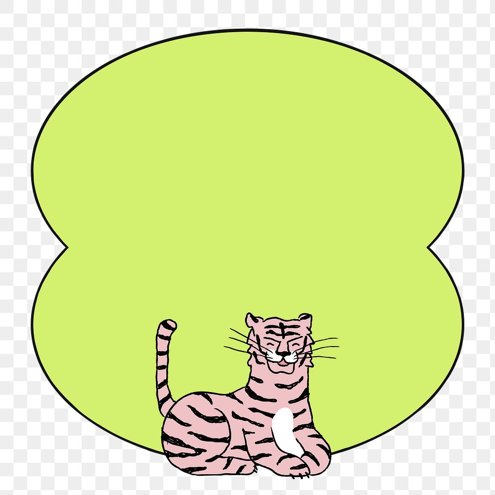 Cute tiger png frame sticker, green animal illustration