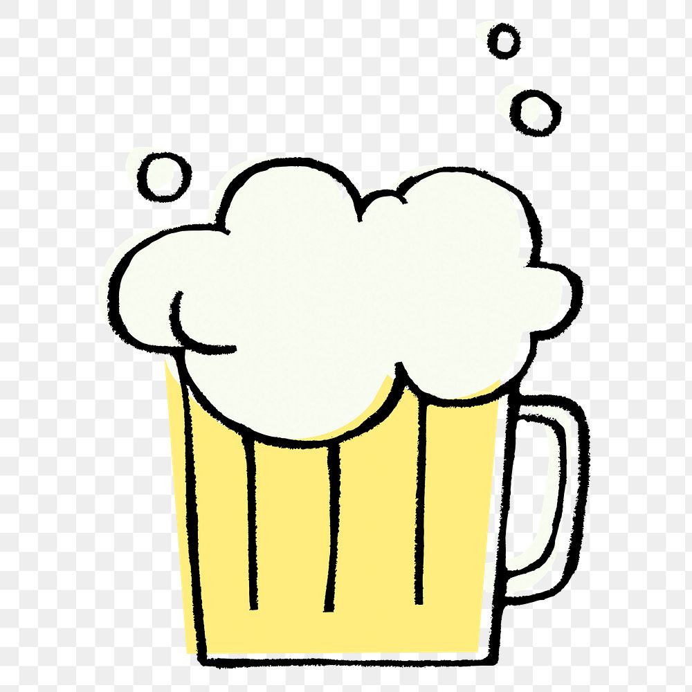 Cold beer png sticker, cute alcoholic drinks doodle on transparent background