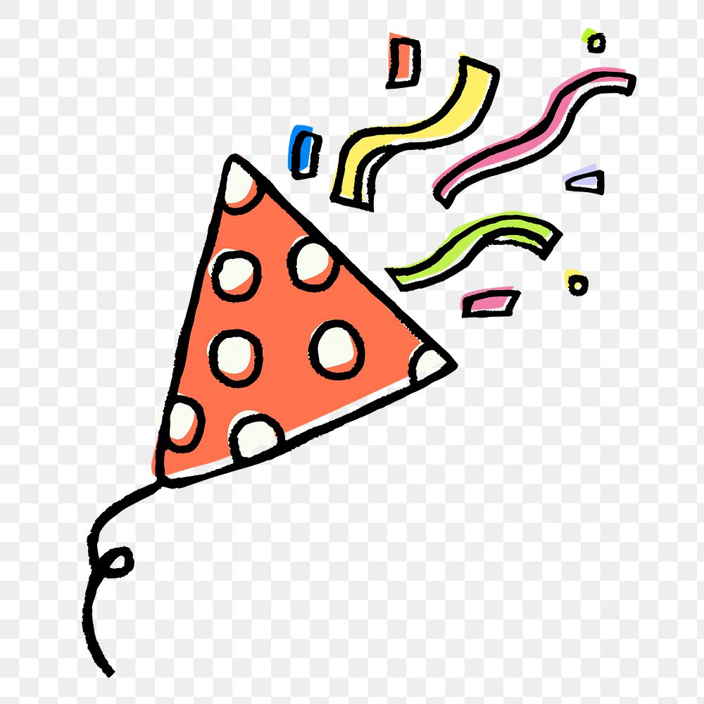 Party popper png sticker, birthday celebration doodle on transparent background