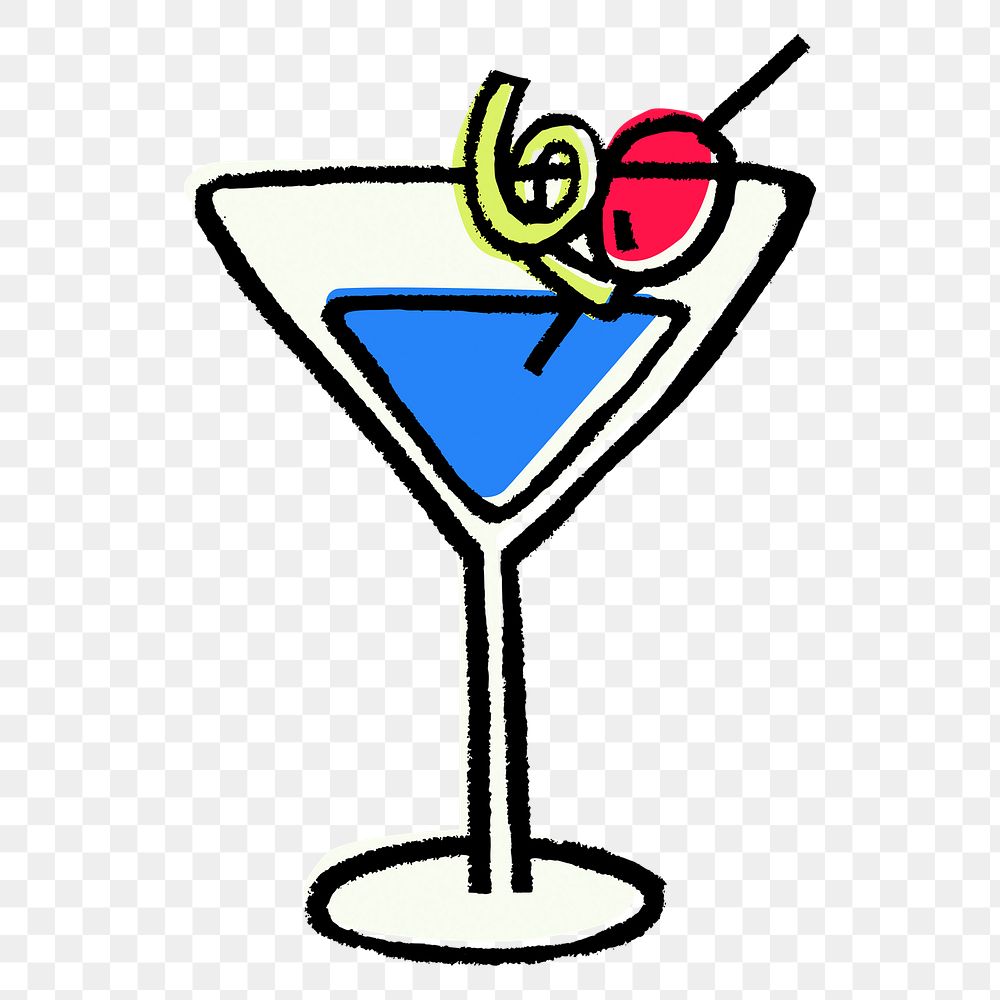 Margarita cocktail sticker png, alcoholic beverage doodle on transparent background