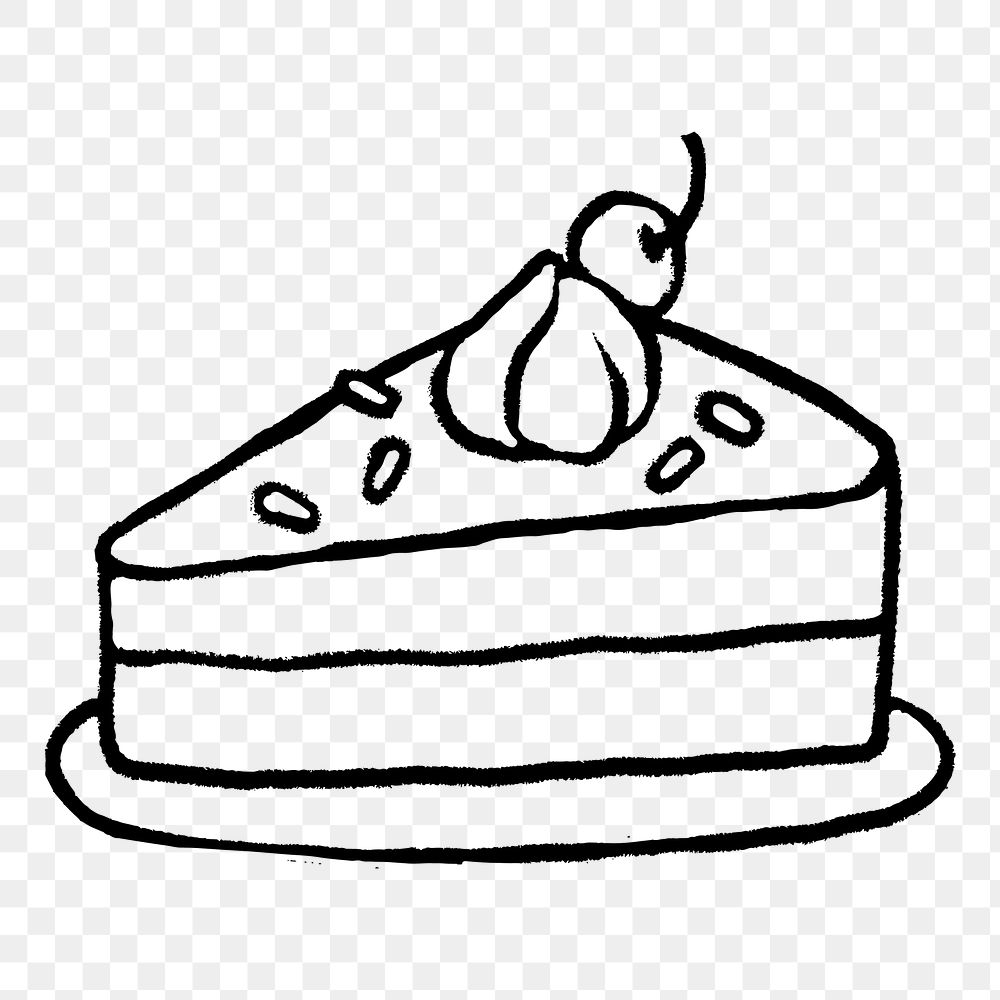 Cake slice png sticker, food doodle on transparent background