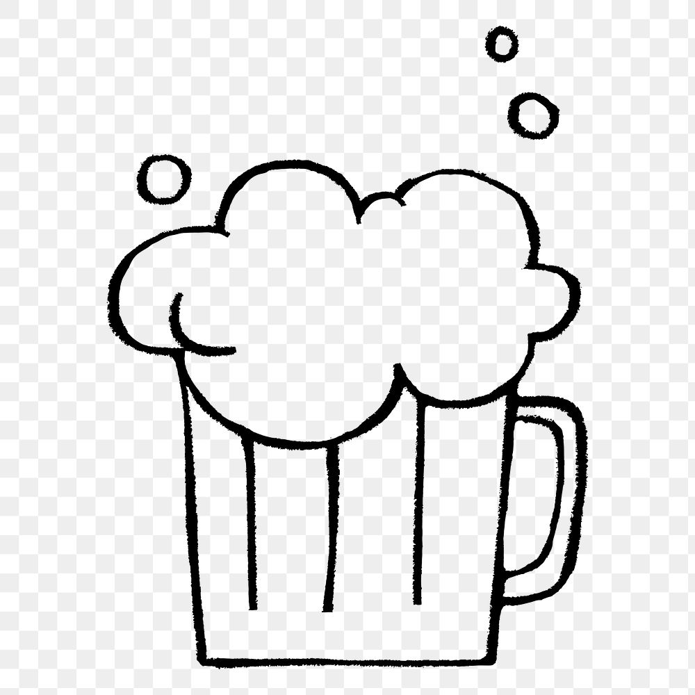 Cold beer png sticker, cute alcoholic drinks doodle on transparent background
