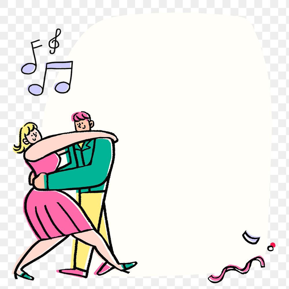 Dancing couple png frame sticker, funky doodle on transparent background