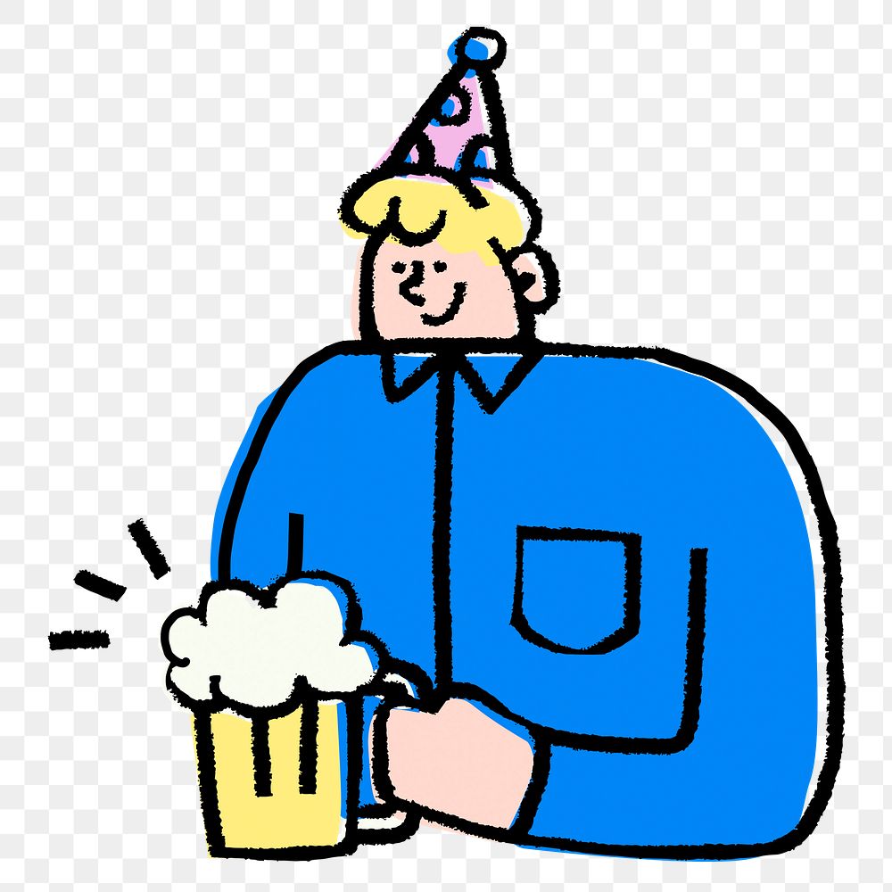 Man png holding beer glass, festive party character illustration