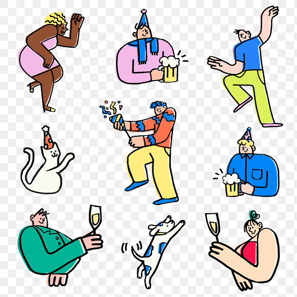 Festive party png doodle sticker, celebration cartoon set
