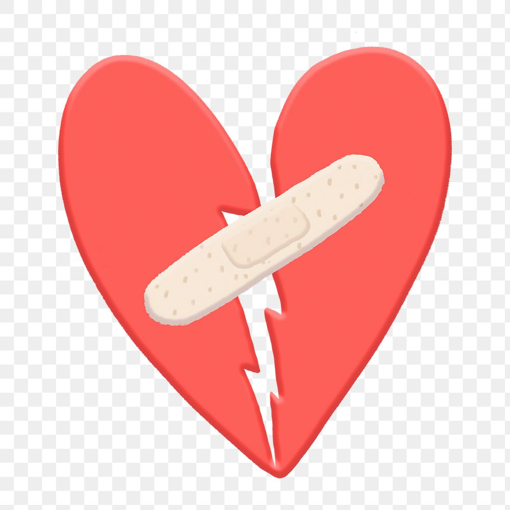 Png bandage heart sticker, cute emoji collage element, transparent background
