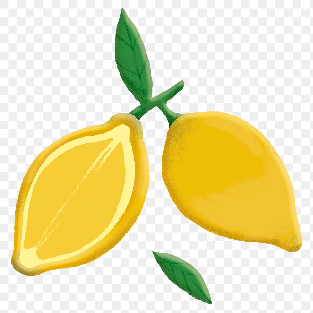 Png lemon collage element, emoji sticker, hand drawn, transparent background