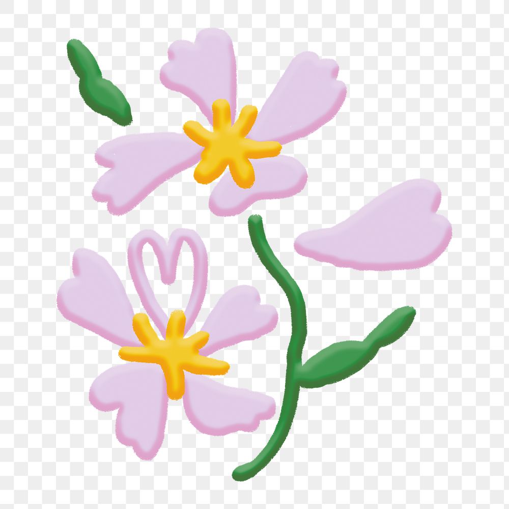Png flower collage element, emoji sticker, hand drawn, transparent background