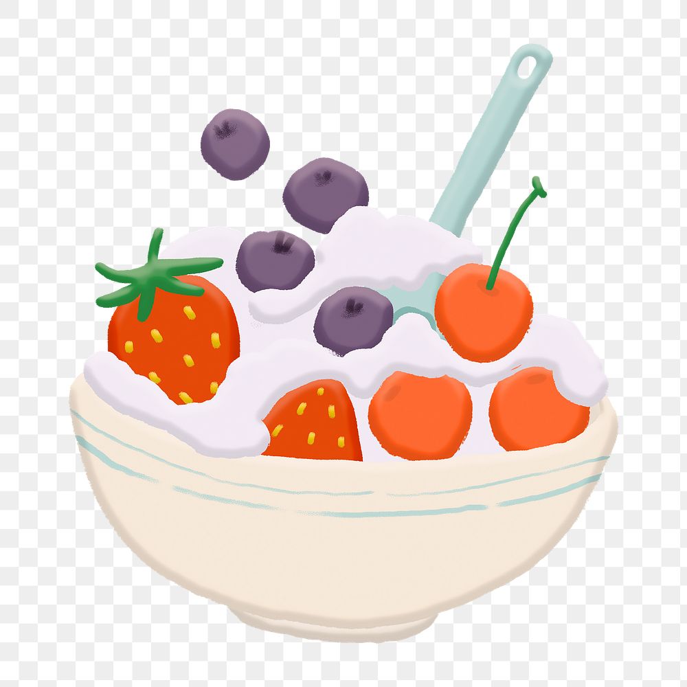 Aesthetic png fruit yogurt sticker, food collage element, transparent background