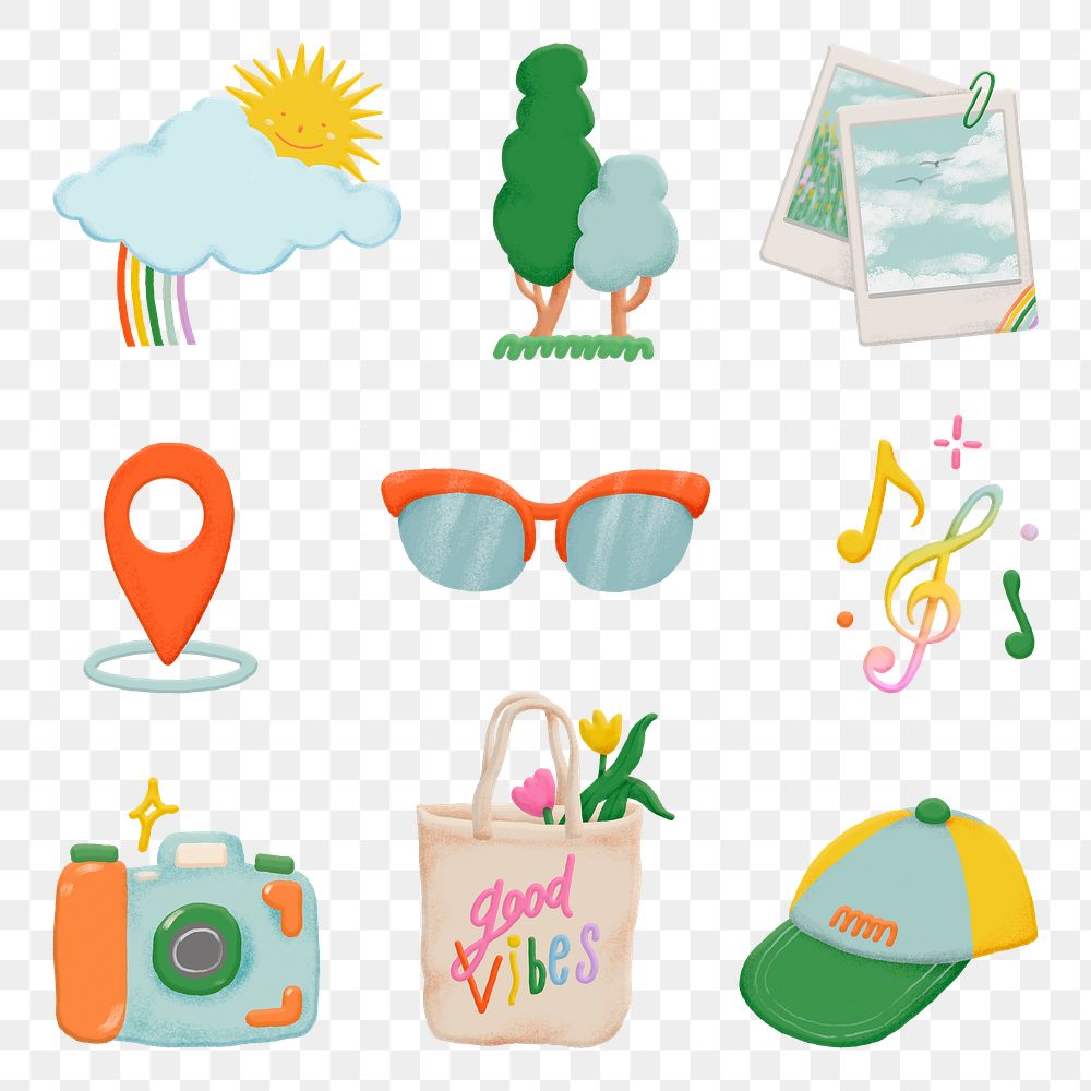 Cute png doodle lifestyle sticker set, emoji collage element, transparent background