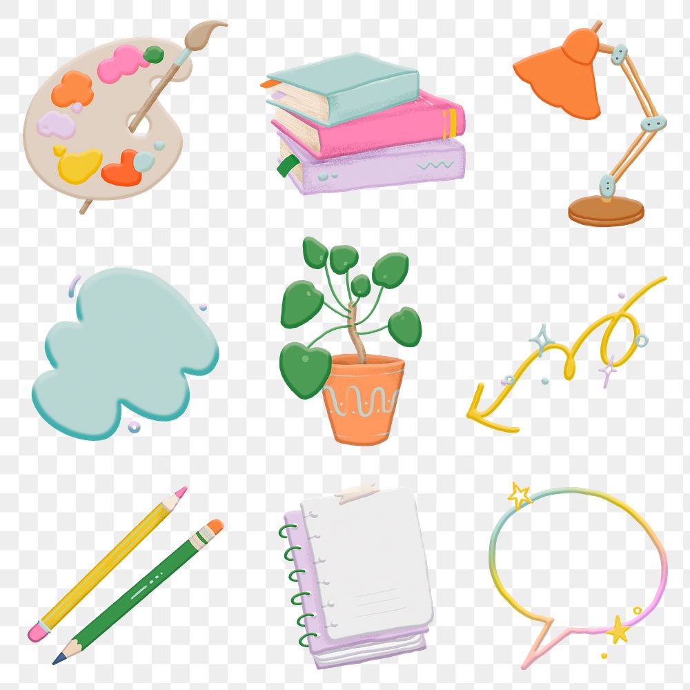 Aesthetic png lifestyle sticker set, transparent background