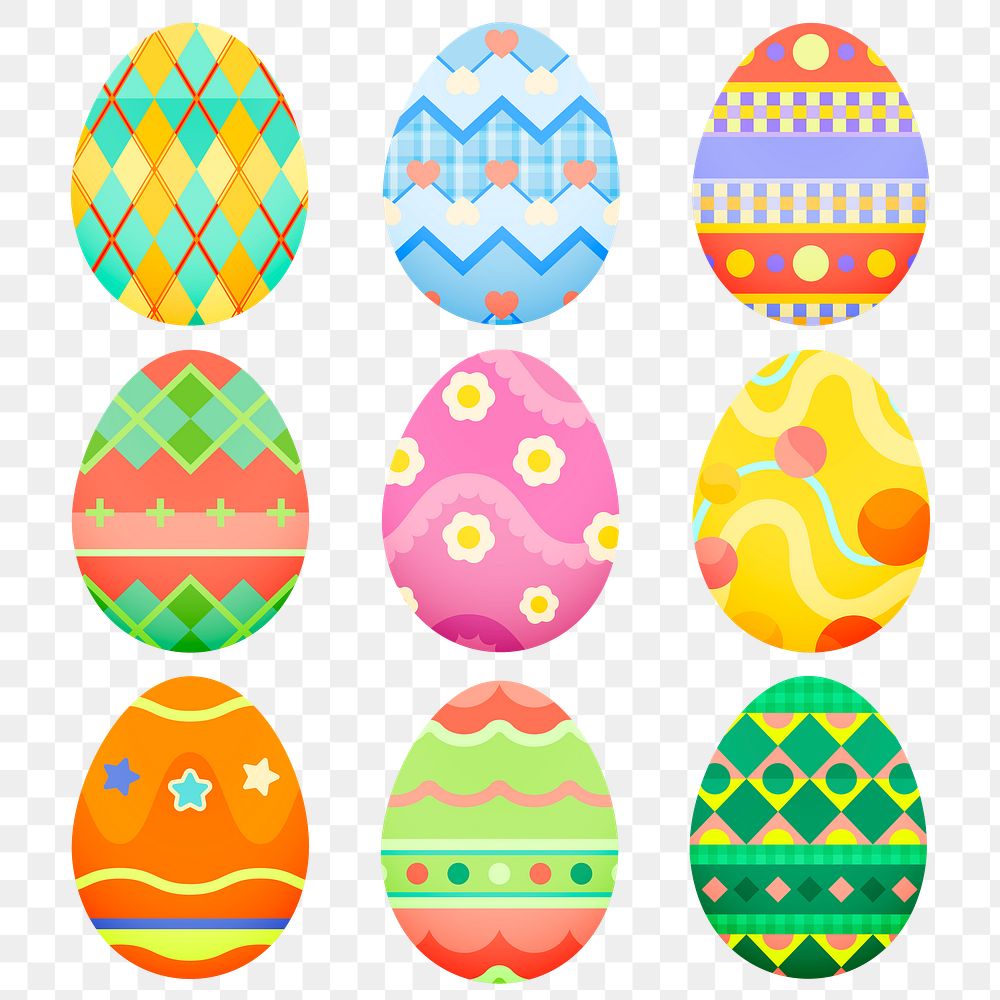 Abstract png Easter eggs sticker, colorful pattern design set