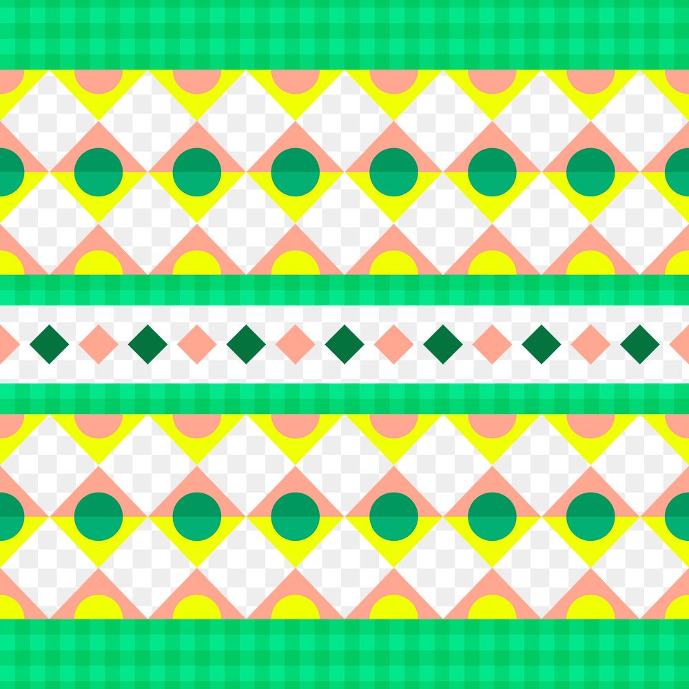 Green tribal png pattern, transparent background, geometric design