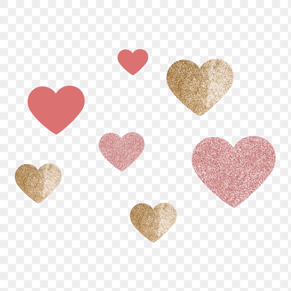 Png glitter hearts clipart, love sticker design