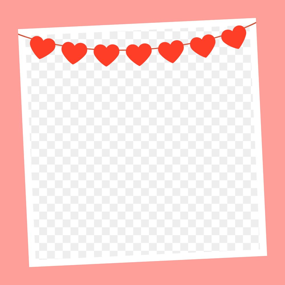 Png red hearts frame, celebration, transparent background