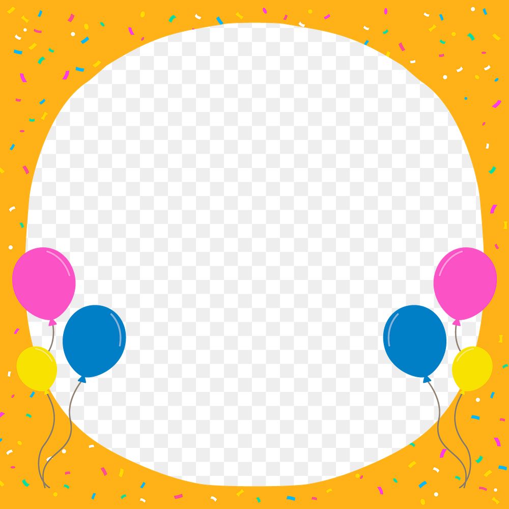 Balloons and confetti png frame, transparent background